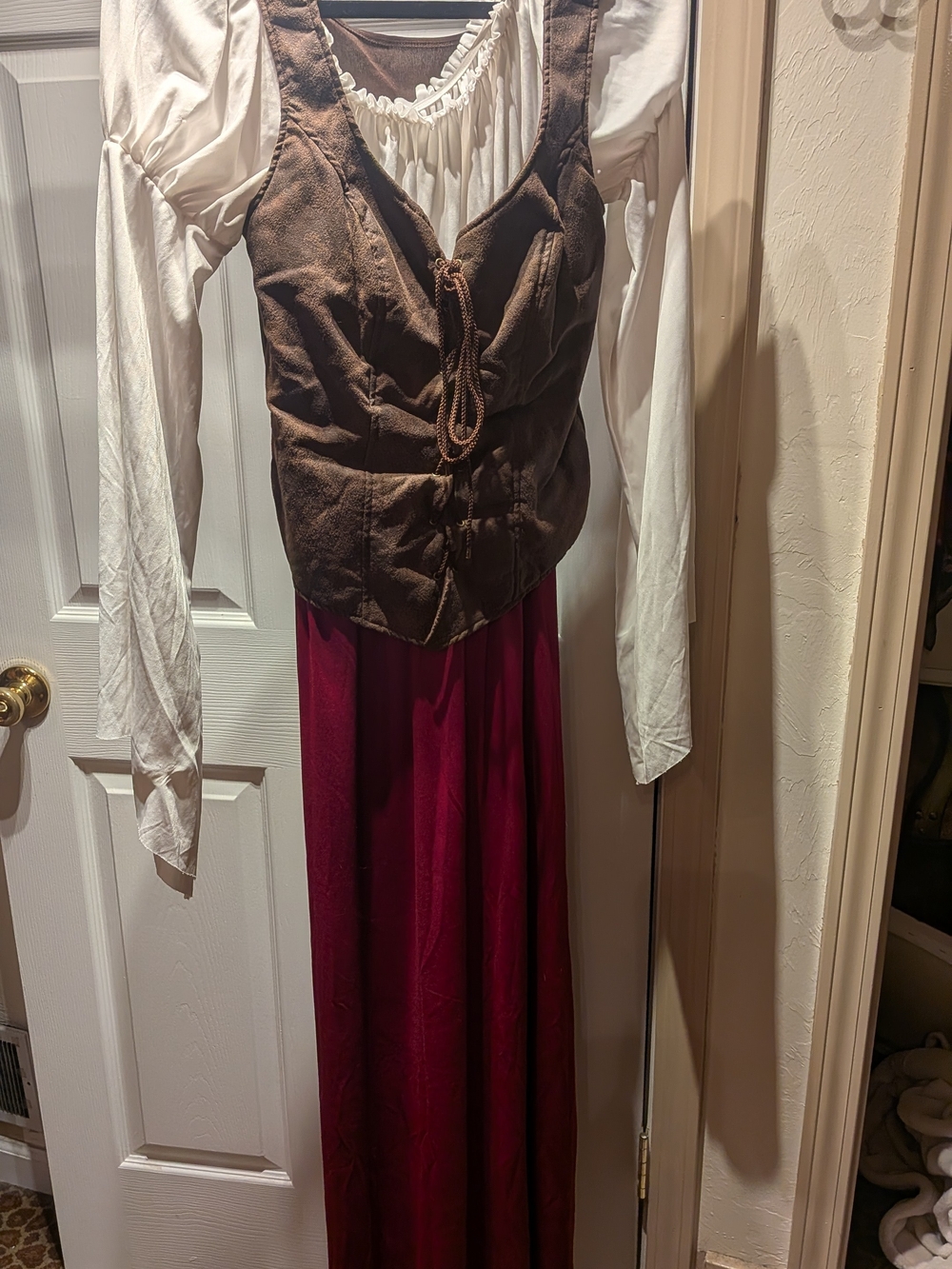 Renaissance Peasant Costume Dress in Brown, White & Burgundy
